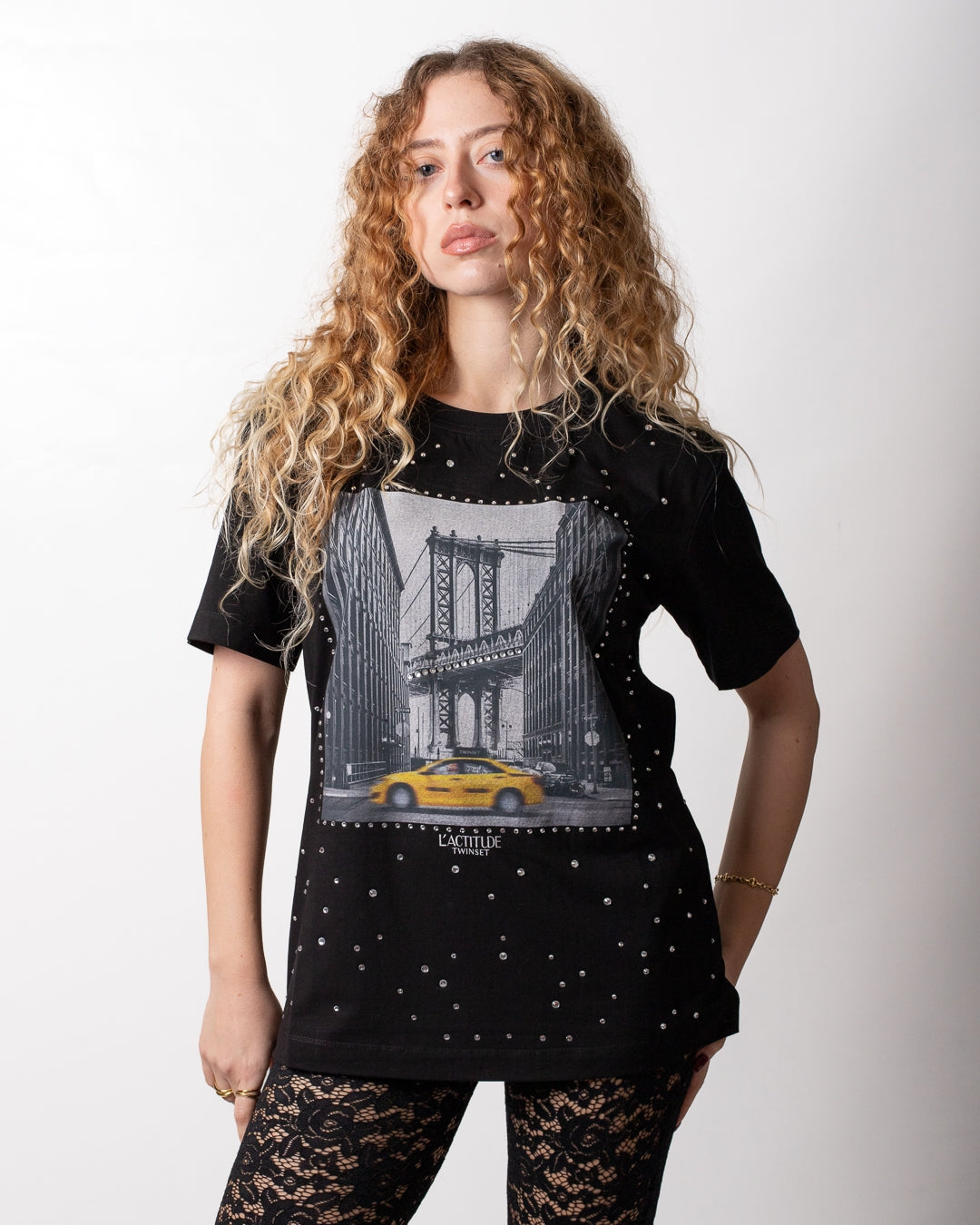 T-Shirt Twinset Actitude con stampa e strass donna