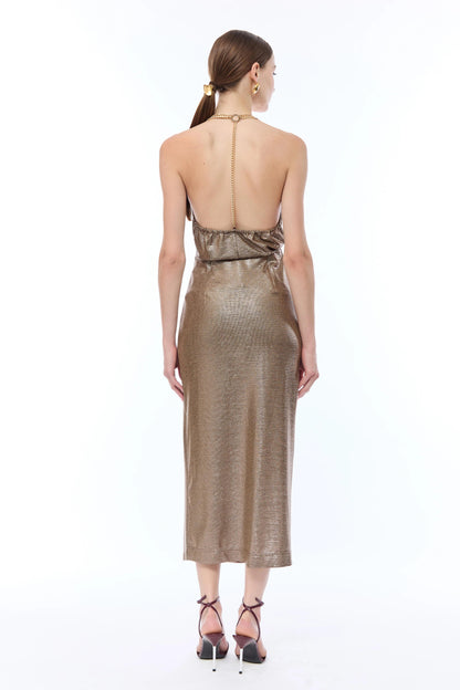 Gonna Nenette longuette metallizzata con nodo donna