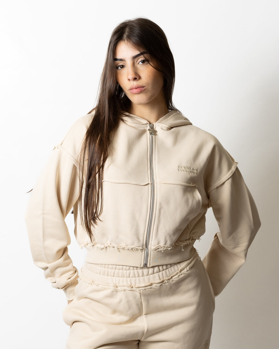 Felpa Comme des Fuckdown fullzip con cuciture a taglio vivo donna