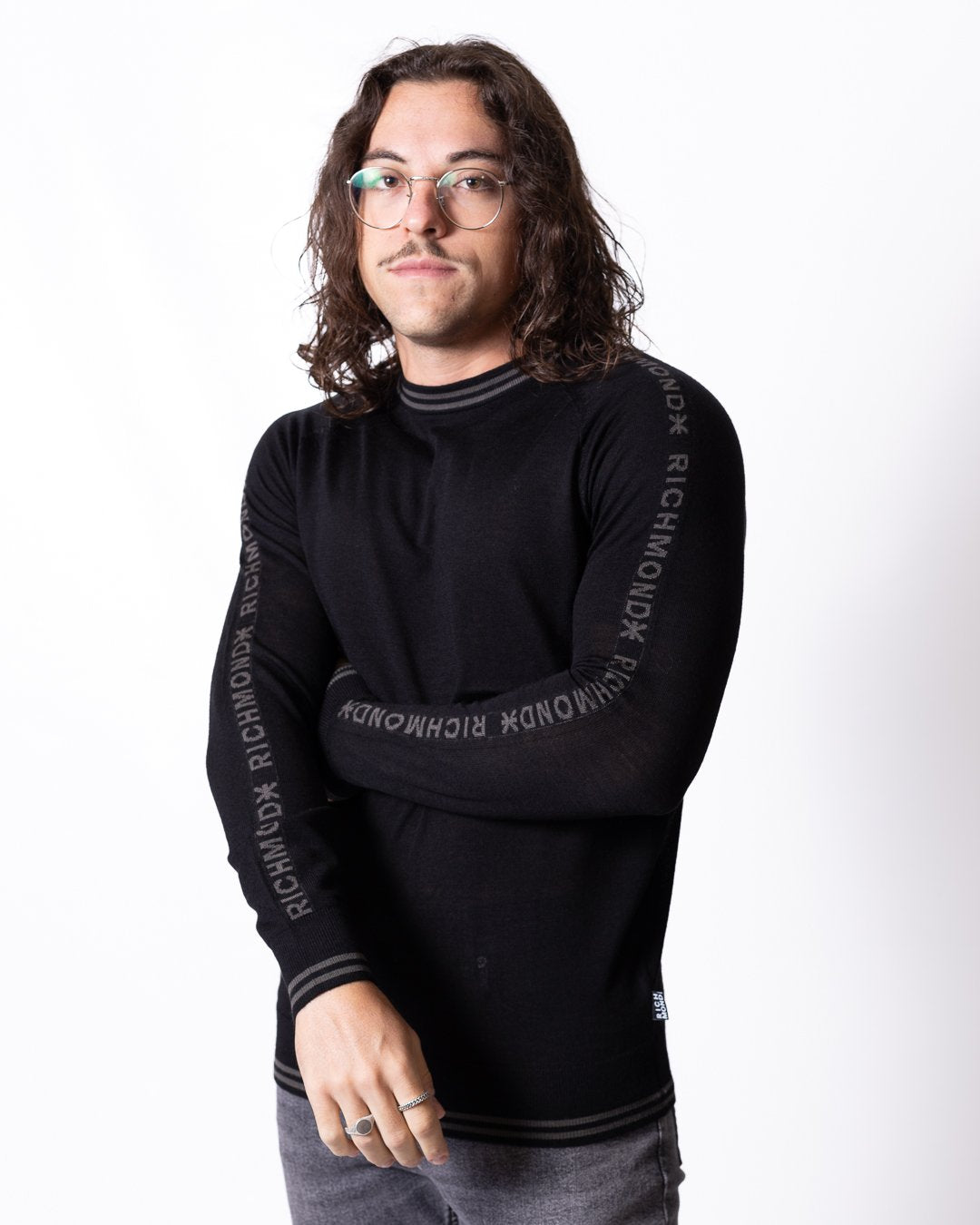 Maglia Richmond X in lana merino con logo a contrasto