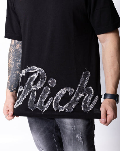 T-shirt Richmond X con logo in denim effetto taglio vivo