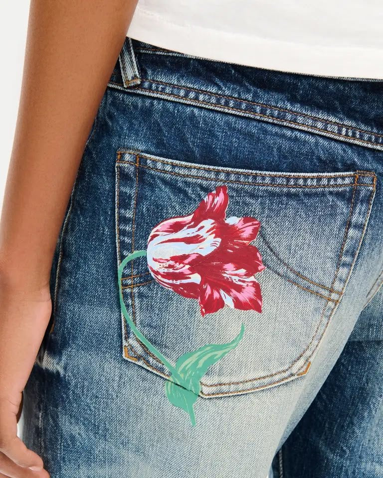 Jeans Kenzo Paris con stampa decorativa e patch logo