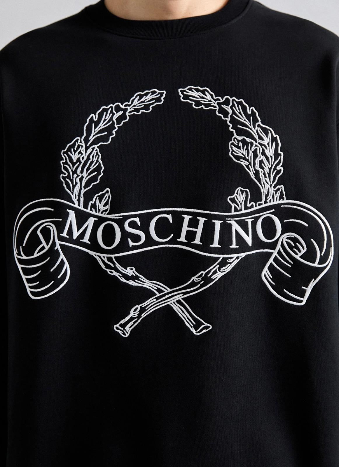Felpa Moschino girocollo con ricamo logato "Laurel crown"