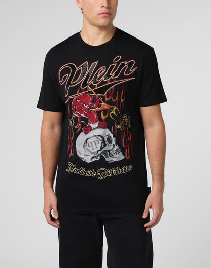 T-Shirt Philipp Plein con logo Devil Crystal applicazione allover di cristalli