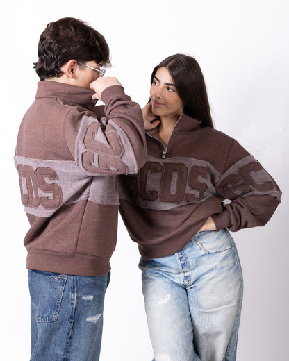 Felpa GCDS mezza zip con maxi logo a contrasto