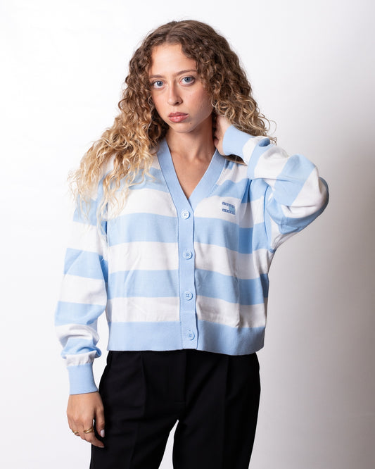 Cardigan Tommy Jeans a strisce con logo bandiera donna