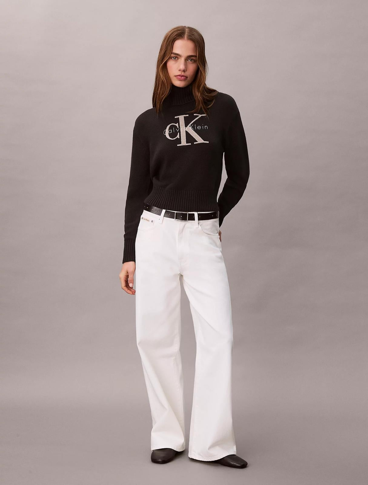 Maglia Calvin Klein dolcevita con logo in spugna donna