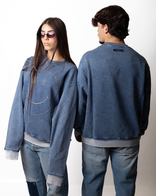 Felpa Moschino "Smiley" girocollo con borchie