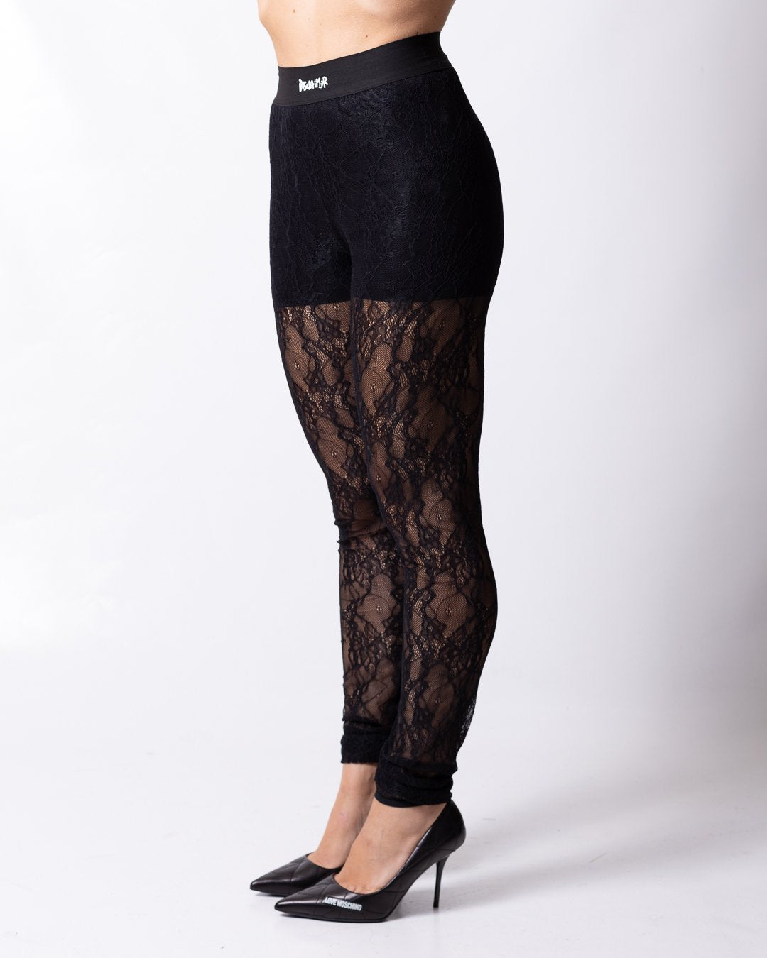 Leggings Disclaimer con logo in rilievo, culotte e pizzo