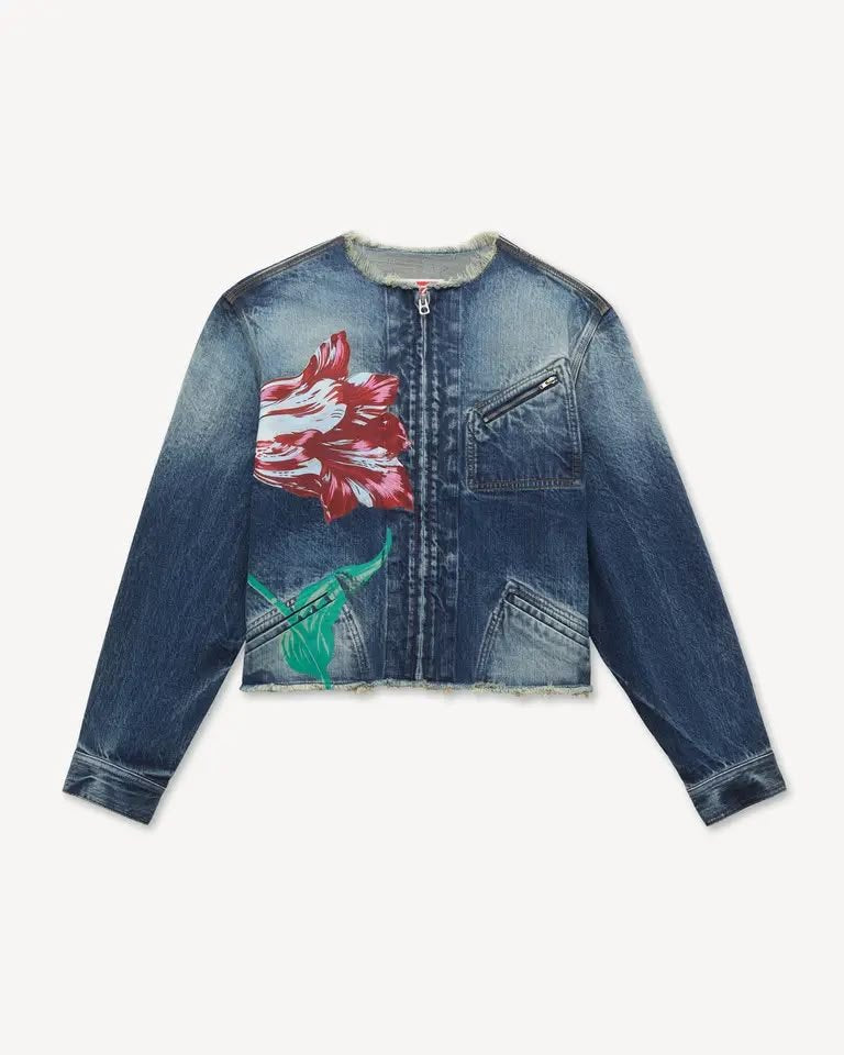 Giubbotto Kenzo Paris in jeans con stampa decorativa e patch logo