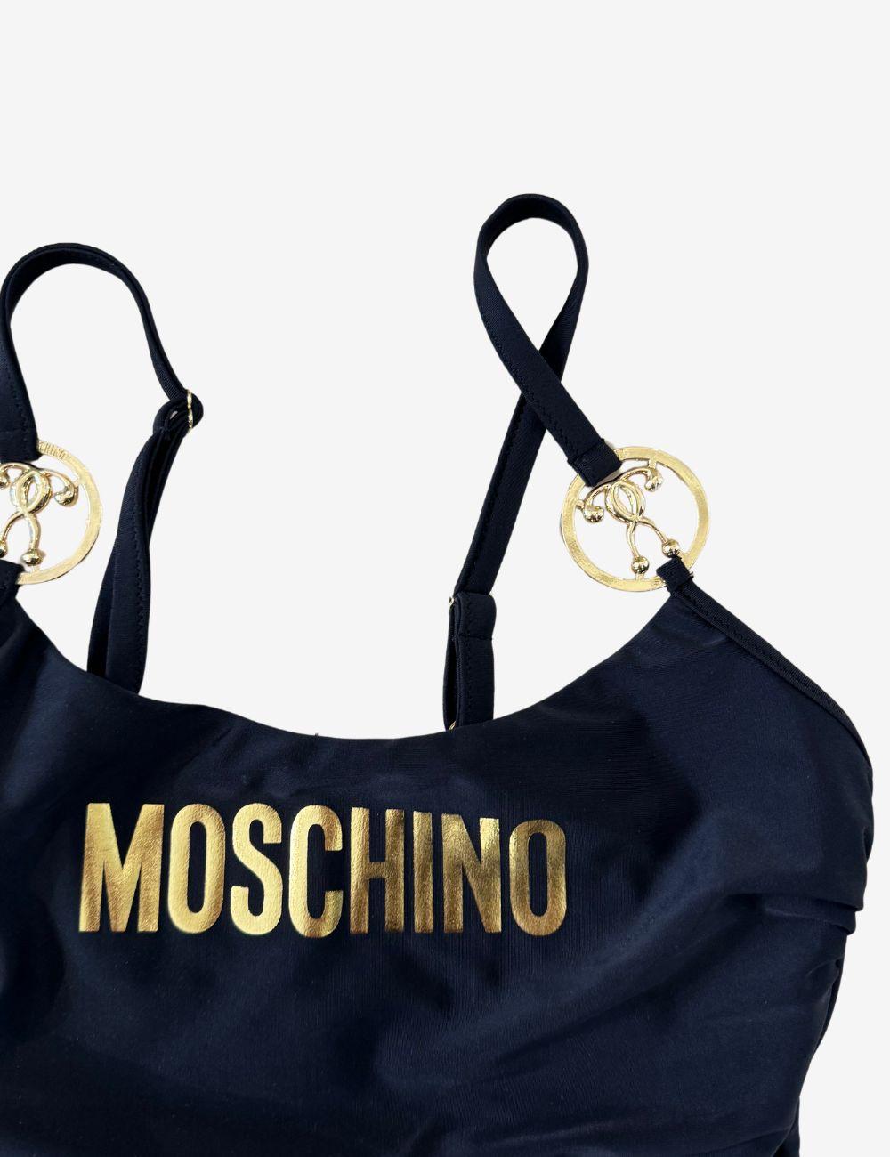 Costume Moschino intero con logo effetto shiny donna