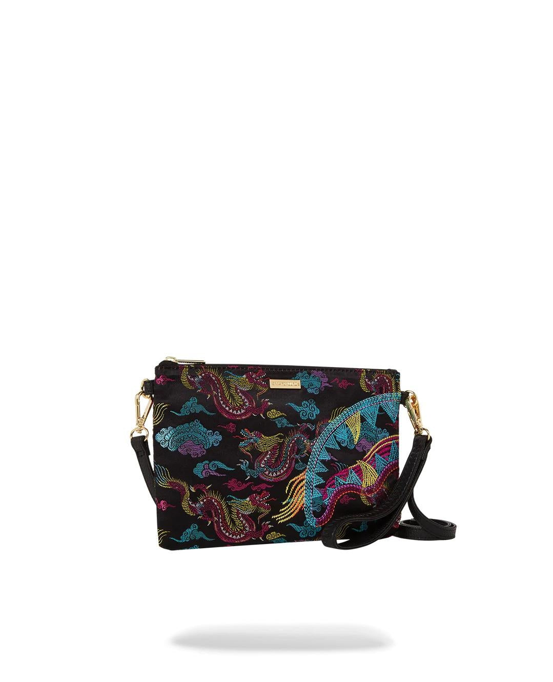 Pochette Sprayground nero embroidered dragons clutch con tracolla