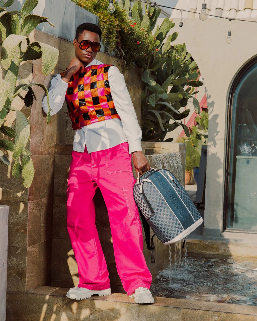 Zaino Sprayground bianco "Upscale check backpack" 