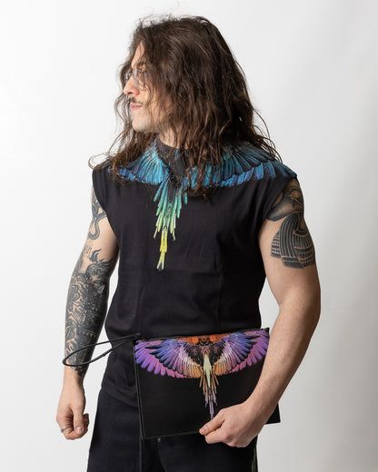 Pochette Marcelo Burlon in ecopelle "Icon Wings Orange" logato