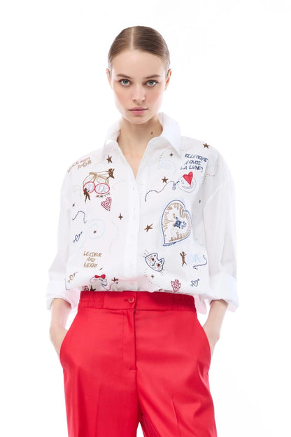 Camicia Nenette over con ricami donna