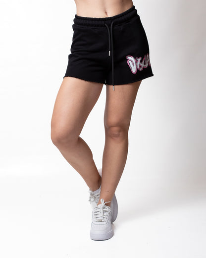 Shorts Disclaimer in felpa con logo e glitter donna