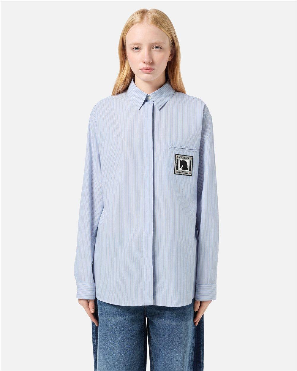 Camicia Iceberg a righe con patch logo e pietre luminose