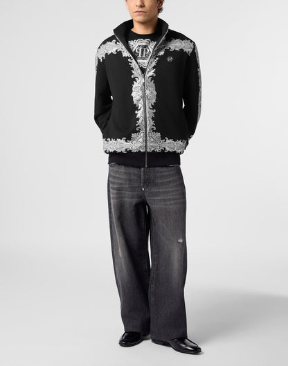 Felpa Philipp Plein "Baroque Stones" full zip con cristalli e stampa