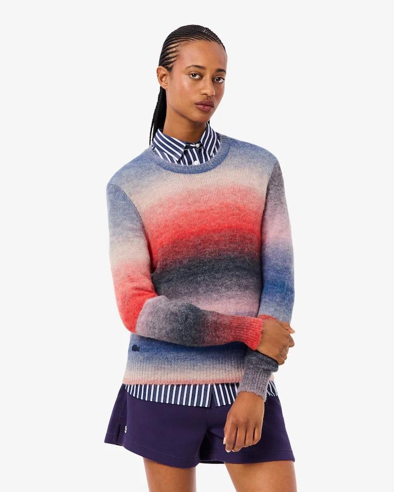 Maglia Lacoste girocollo in misto lana multicolor donna