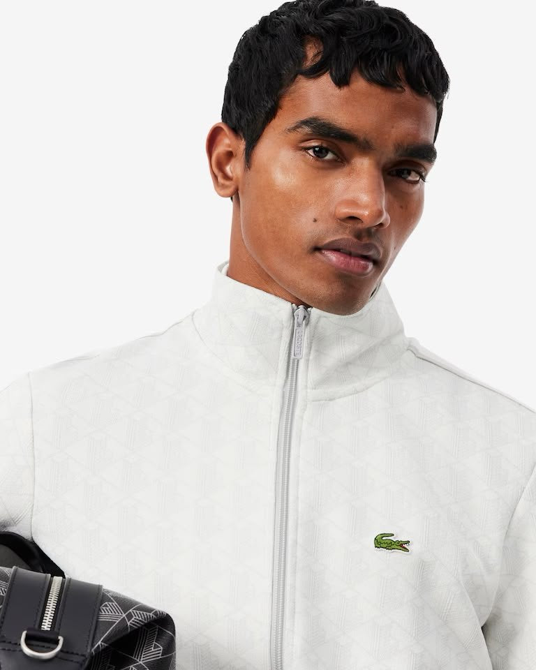 Felpa Lacoste con zip logata allover uomo