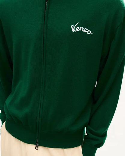 Cardigan Kenzo Paris in lana full zip con maxi ricamo sul retro