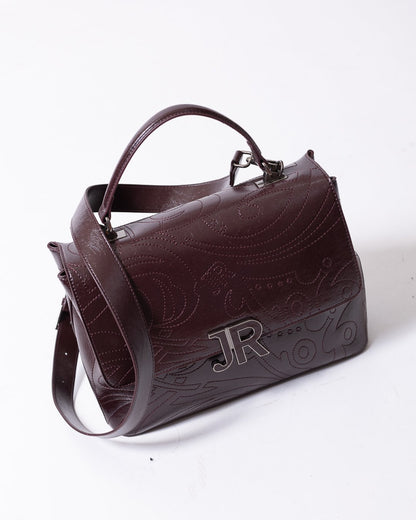 Borsa John Richmond con logo "JR" in pelle dalla finitura lucida e grafica in ricamo