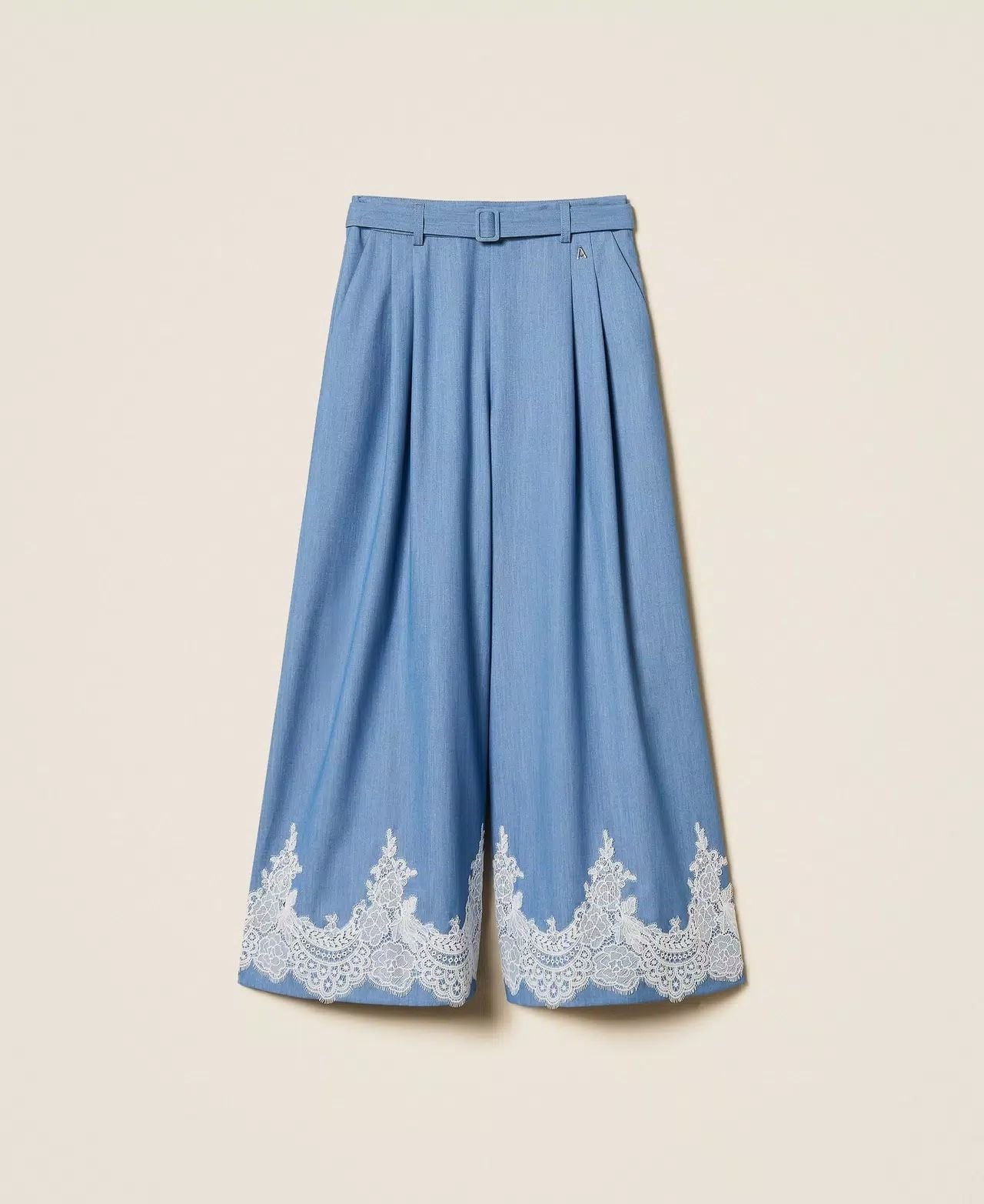 Pantalone Twinset Actitude a palazzo con pizzo e cintura donna