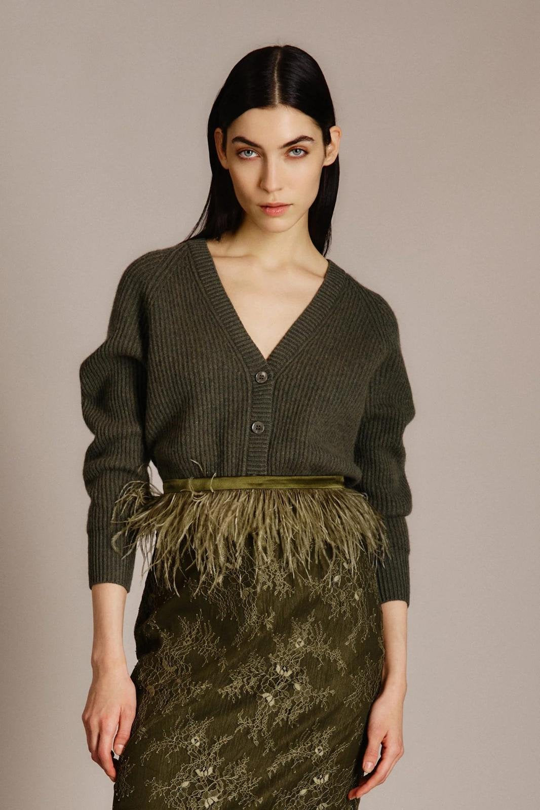 Cardigan Nenette in lana e cashmere con lavorazione a coste