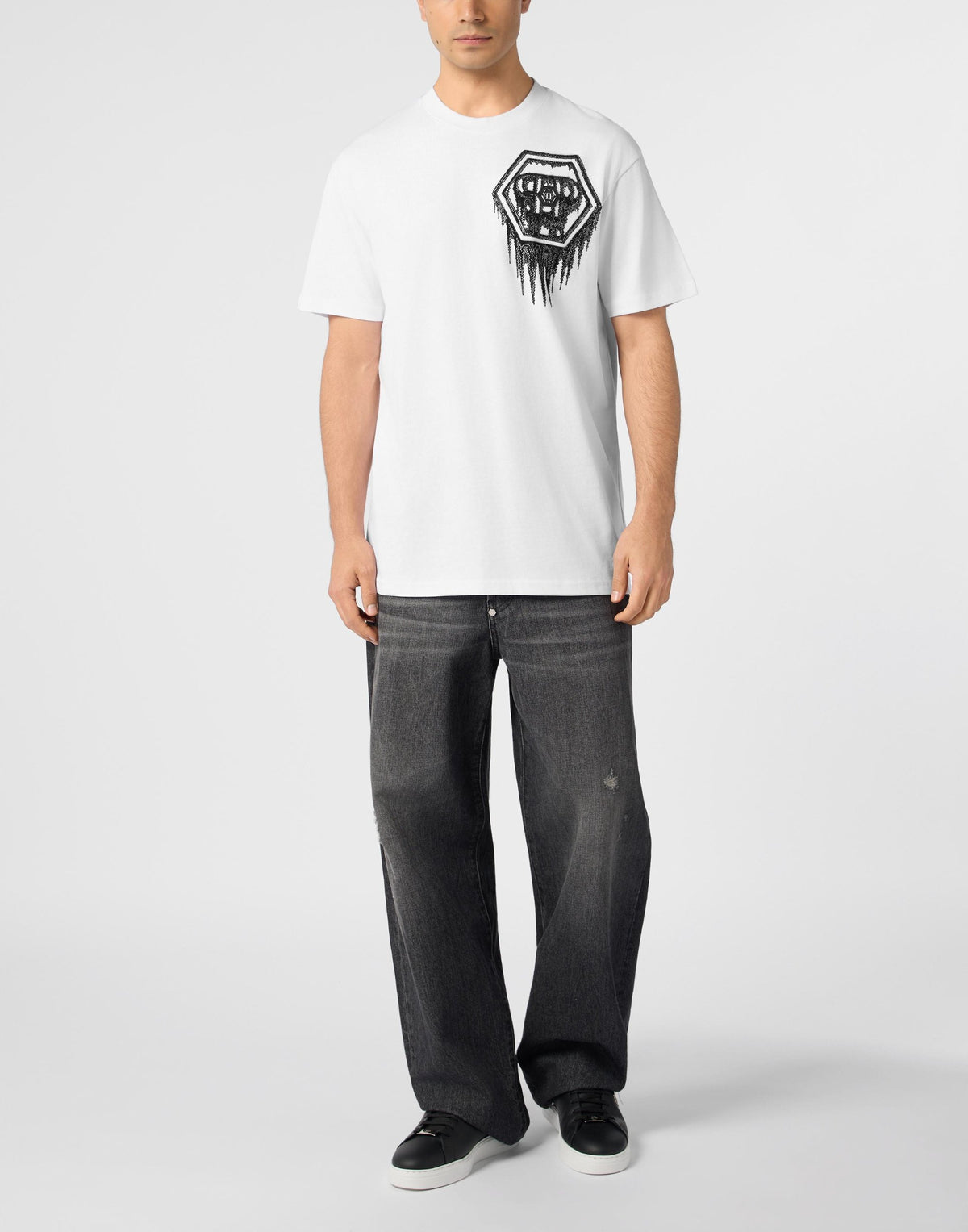 T-shirt Philipp Plein "Neon Space Hexagon" con cristalli e stampa