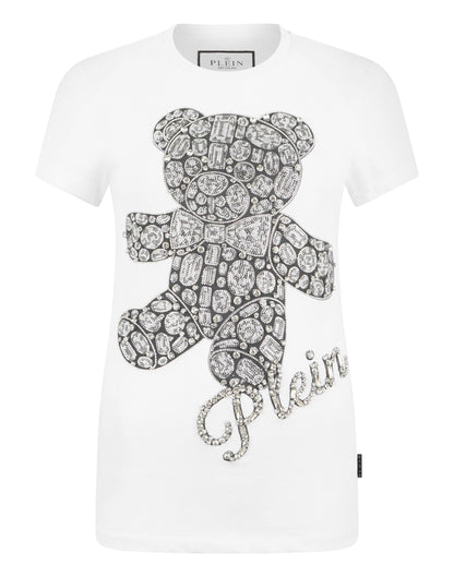 T-shirt Philipp Plein sexy pure fit "Teddy Crystal" con cristalli e stampa