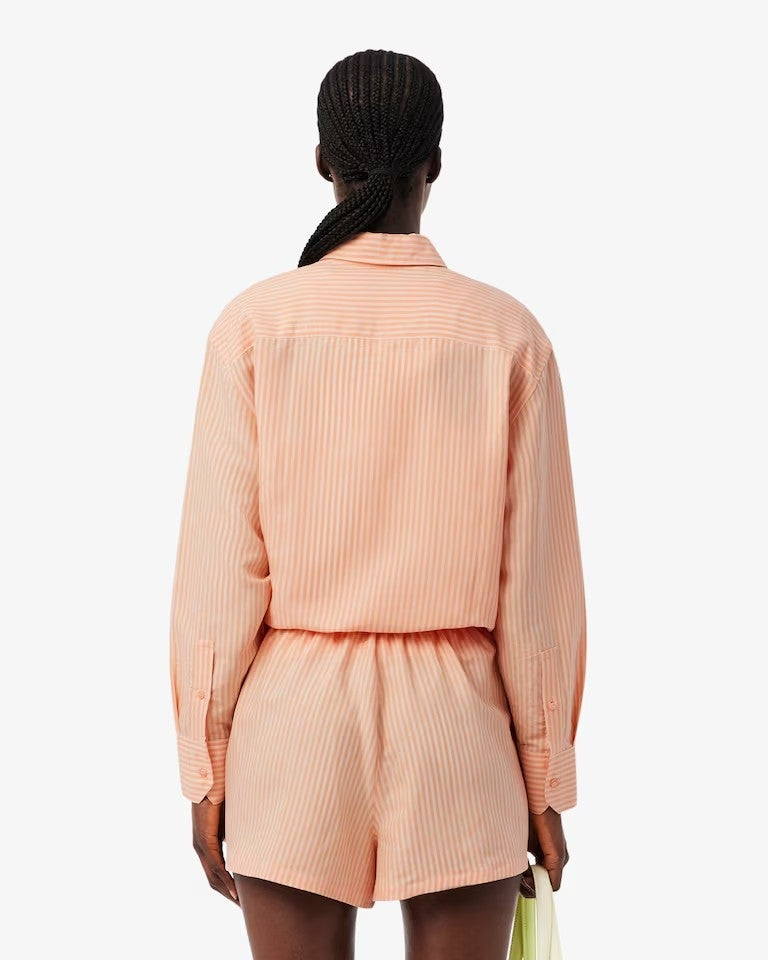 Camicia Lacoste oversize a strisce in misto lino donna