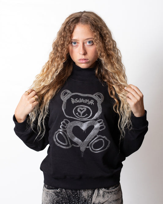 Felpa Disclaimer a collo alto con stampa teddy donna