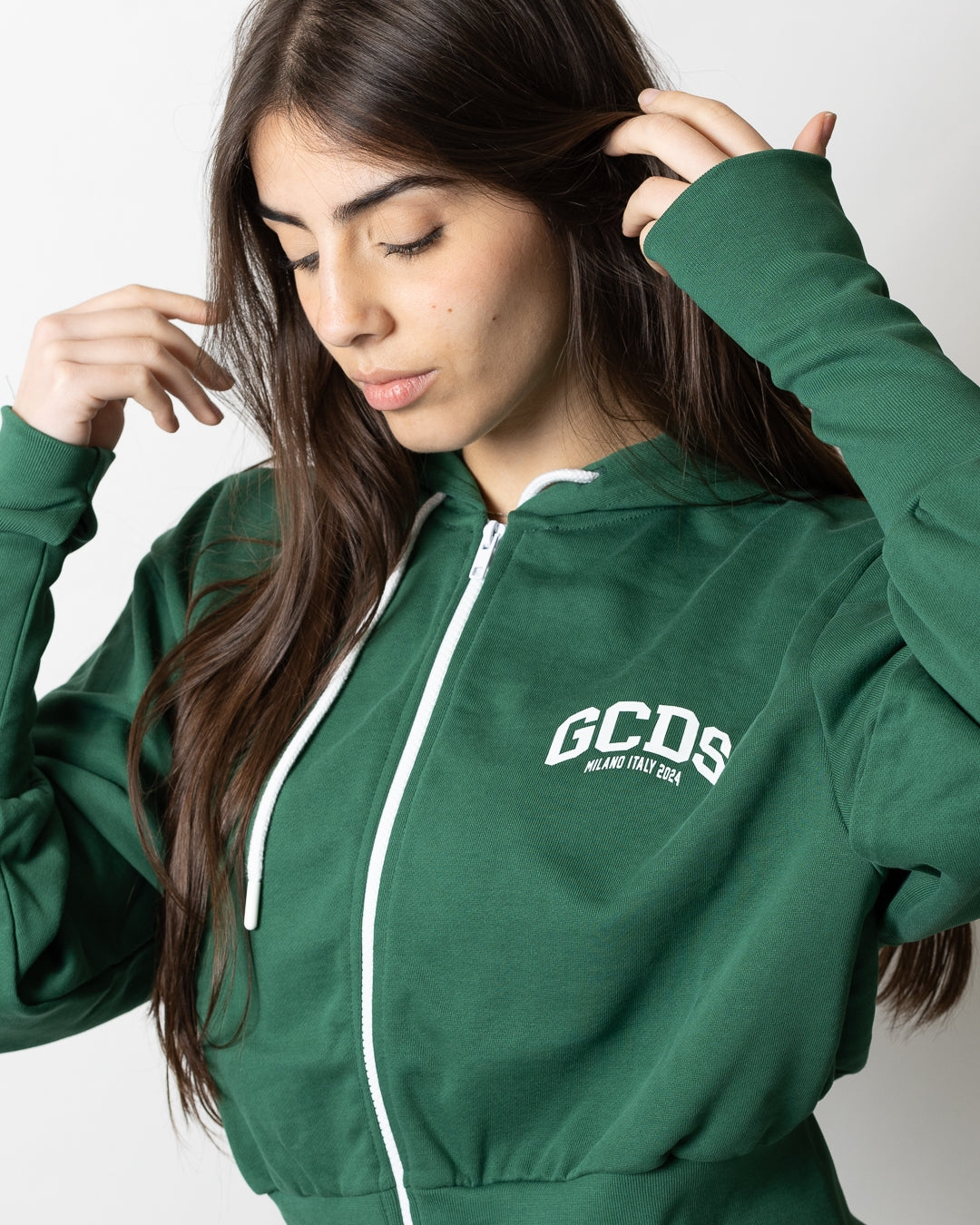 Felpa GCDS Essentials fullzip "Logo Lounge" donna
