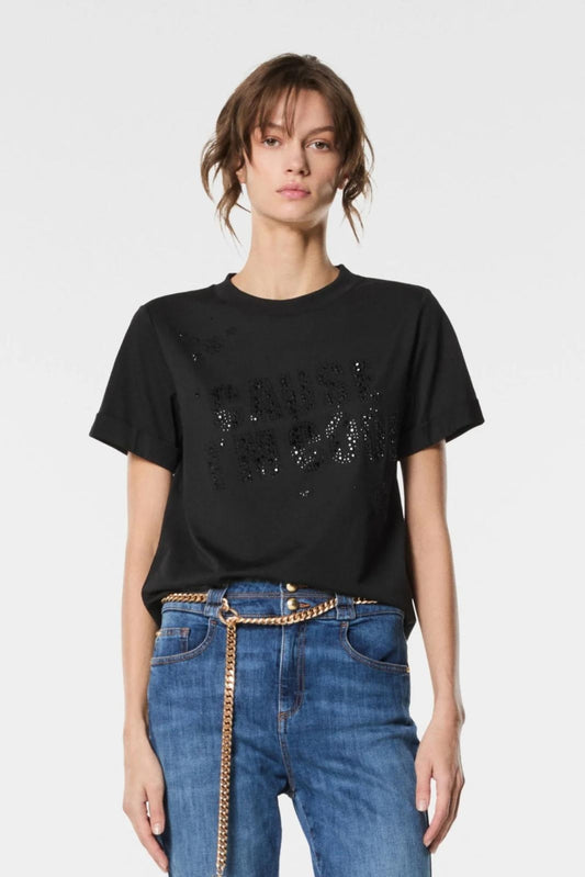 T-Shirt Nenette con strass tono su tono donna