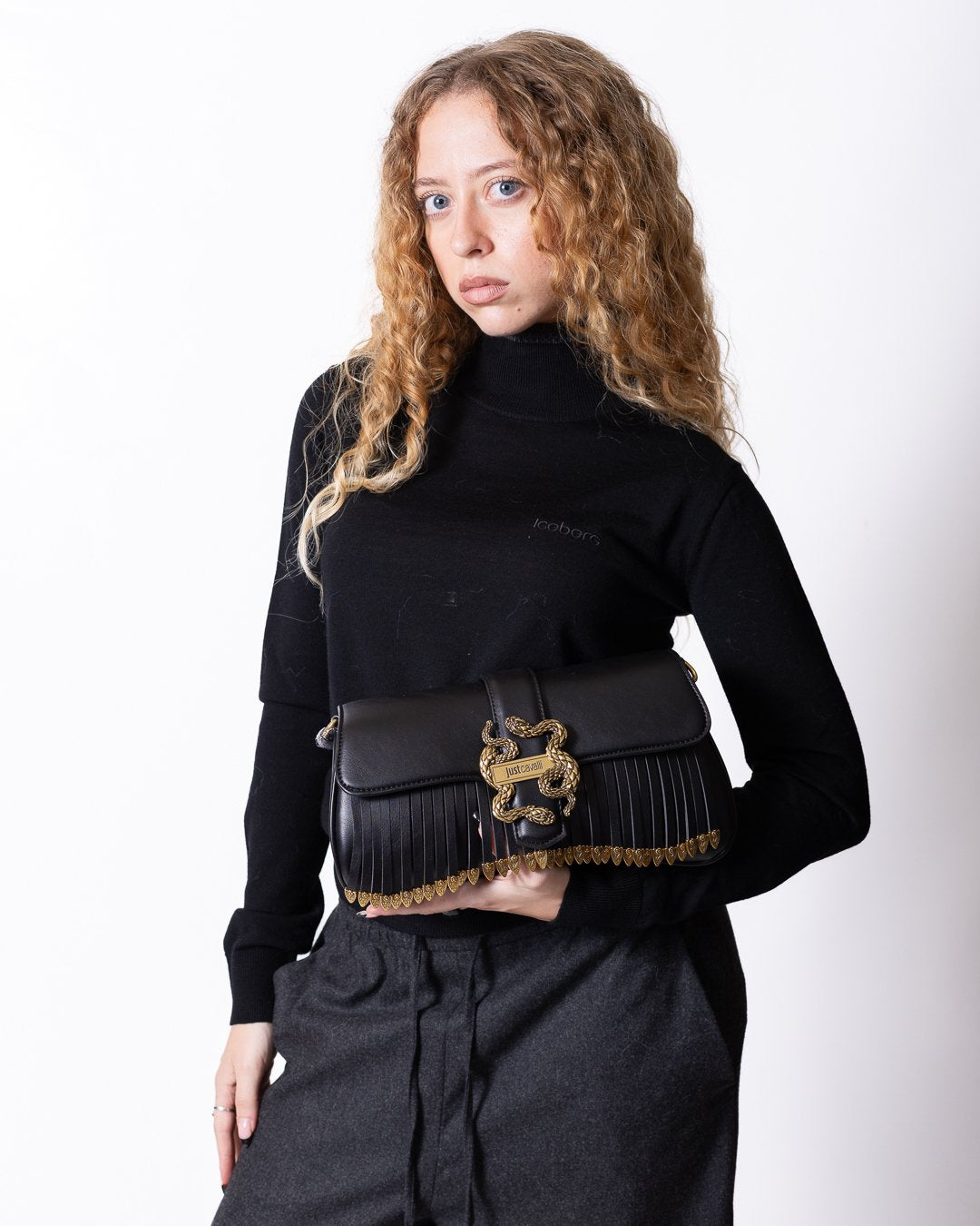 Borsa Just Cavalli in eco pelle con dettagli logo e dettagli oro