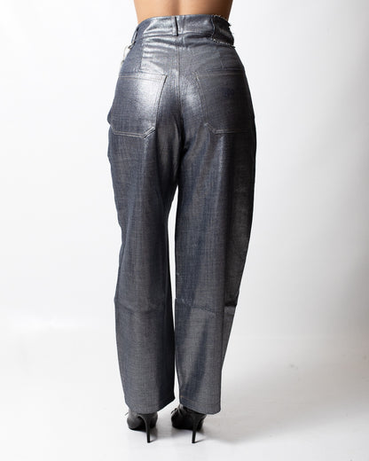 Jeans Disclaimer laminato a gamba larga donna