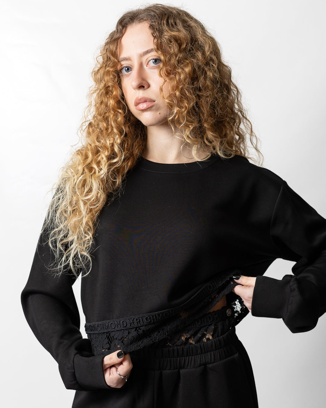 Felpa Richmond X cropped con pizzo donna