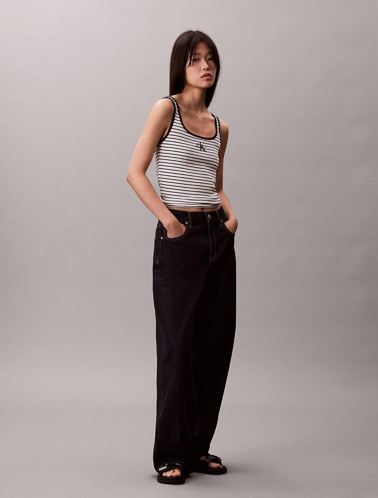 Canotta Calvin Klein slim in costina a strisce donna