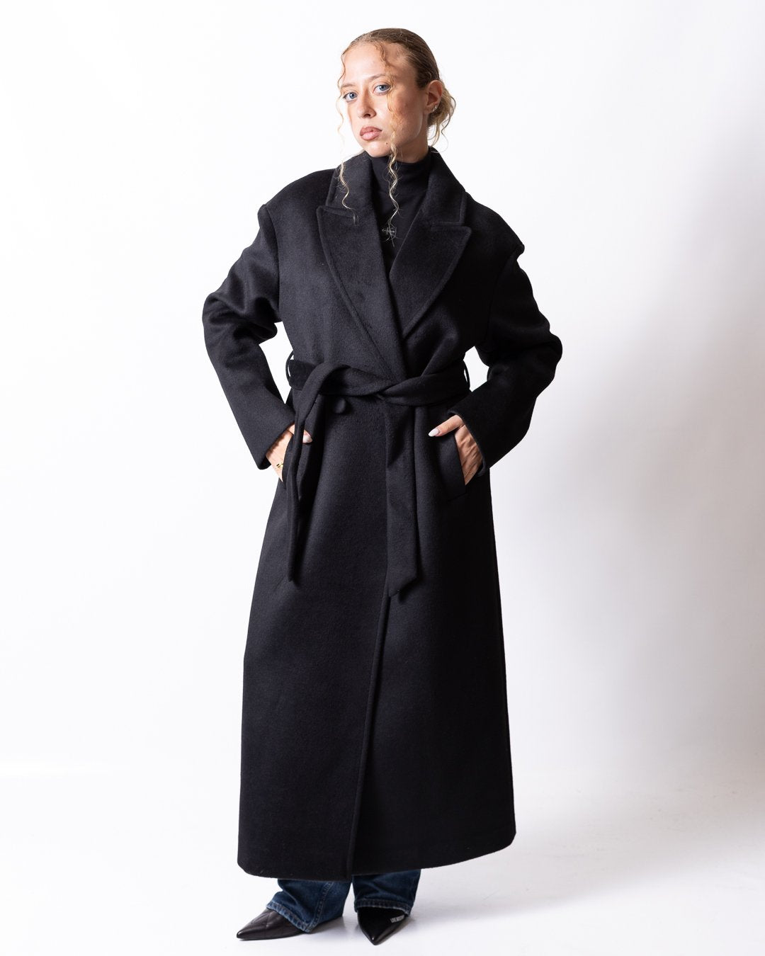 Cappotto Twinset Actitude doppiopetto in misto lana con cintura donna