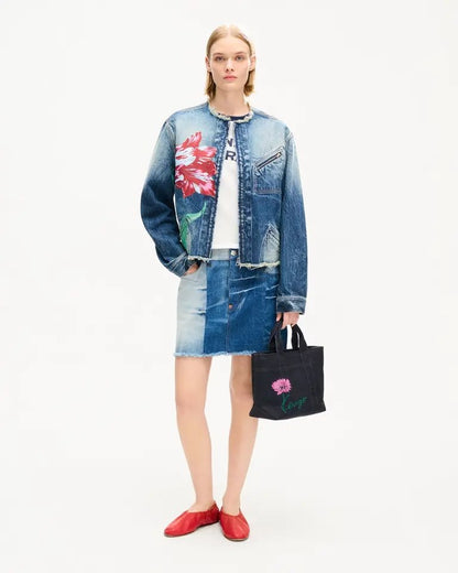 Giubbotto Kenzo Paris in jeans con stampa decorativa e patch logo