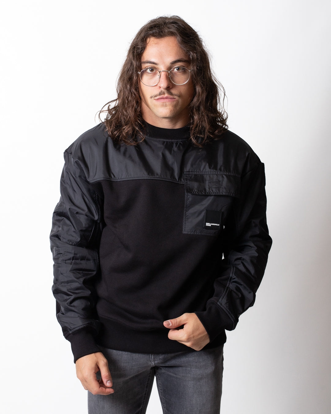 Felpa Karl Lagerfeld girocollo con dettagli in nylon uomo