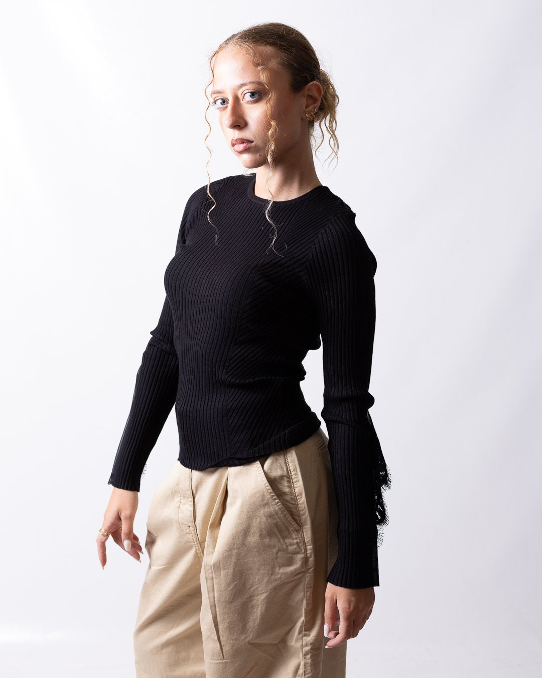 Maglia Twinset Actitude in costina con ricami in pizzo donna