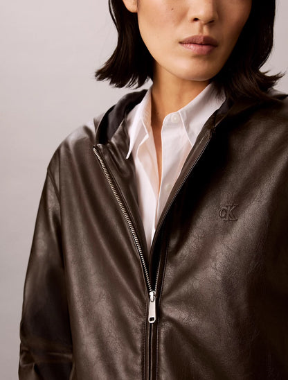 Giubbotto Calvin Klein in ecopelle con cappuccio donna