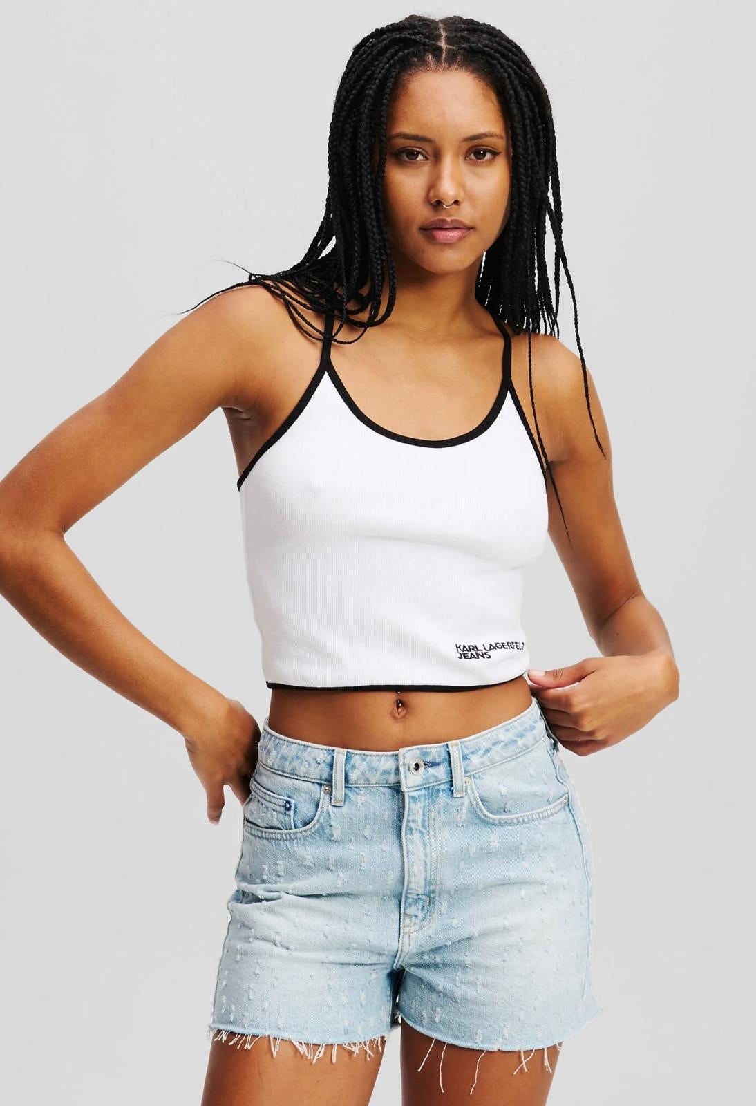 Top Karl Lagerfeld Jeans in costina con dettaglio incrociato donna