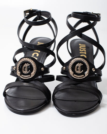 Tacco Just Cavalli in pelle con placca logata donna