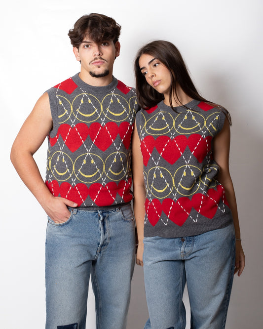 Gilet Moschino "Smiley Capsule" girocollo con ricami all-over