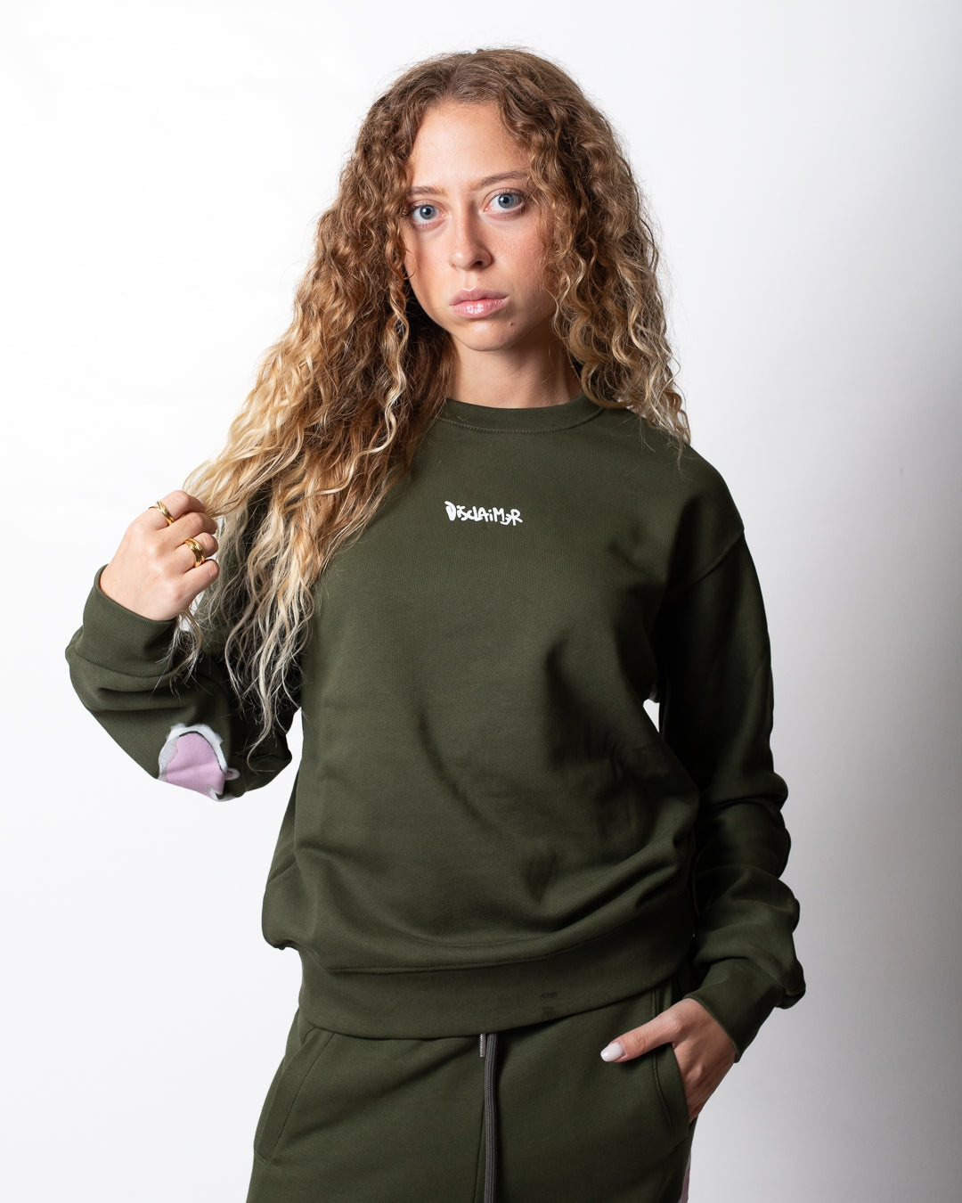 Felpa Disclaimer girocollo con glitter e logo stampato donna