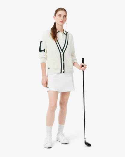 Cardigan Lacoste in lana con logo gommato e profili a contrasto