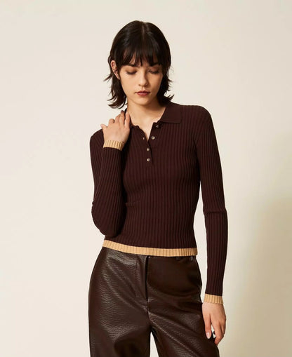 Maglia Twinset Actitude polo a costine donna