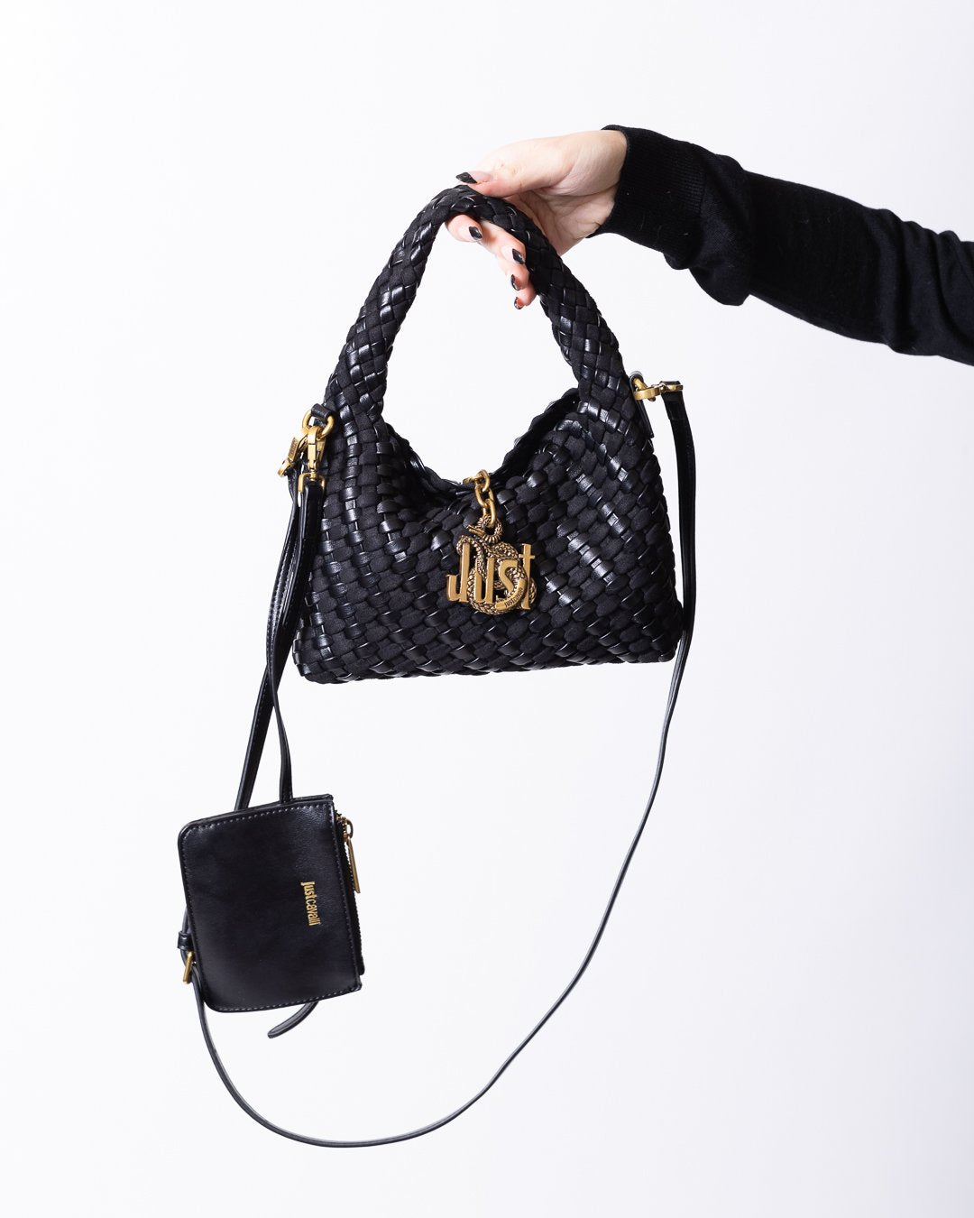 Borsa Just Cavalli in eco pelle e camoscio con logo metallico oro